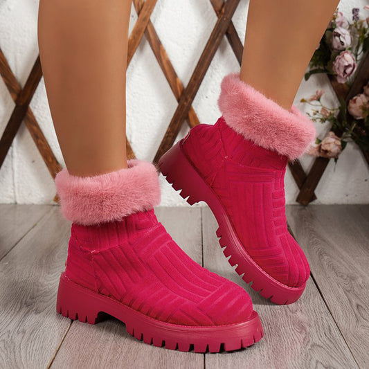 Winterstiefeletten, modische dicke Schneestiefel mit dicker Sohle für Damen, Plüschschuhe