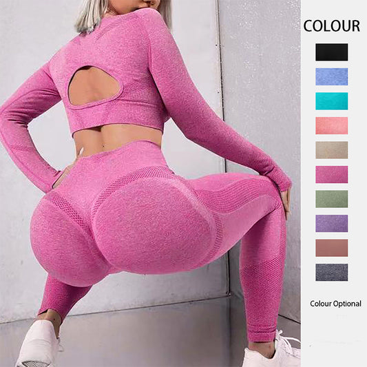 2-teiliges Sport-Set: Langarm-Oberteil mit Cut-Outs & Butt-Lifting-Nahtlose Leggings