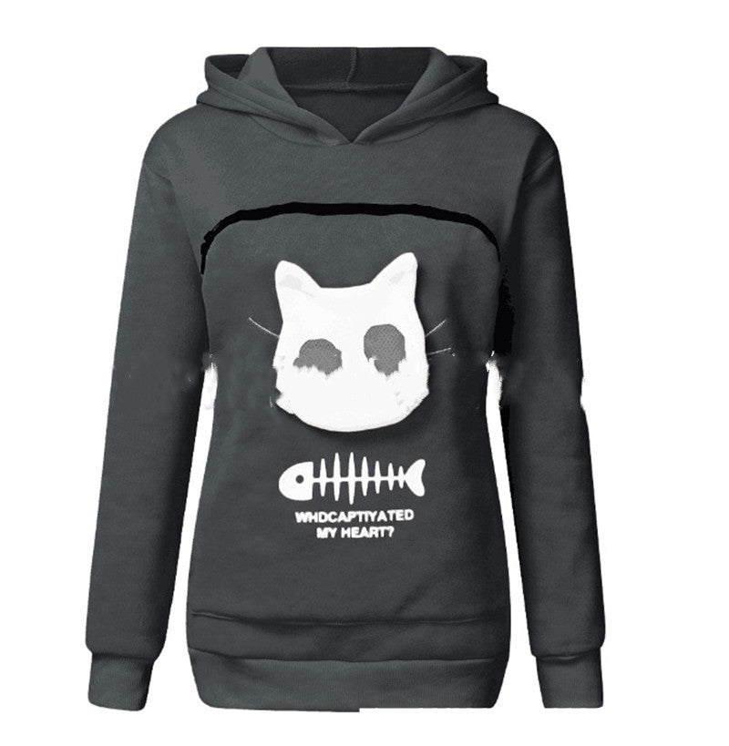 Damen Hoodie mit Katzen-Tasche – Langarm Sweatshirt mit einzigartigem Desig