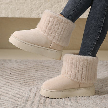 Dicke-Sohle Plüsch Schnee Boots Winter Warm Mid-Tube Fleece Baumwollschuhe für Damen