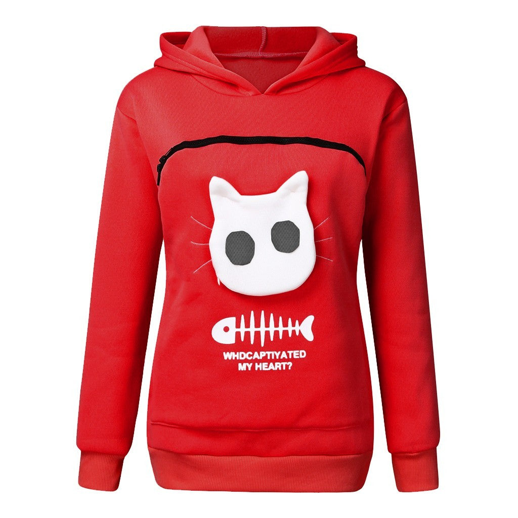 Damen Hoodie mit Katzen-Tasche – Langarm Sweatshirt mit einzigartigem Desig