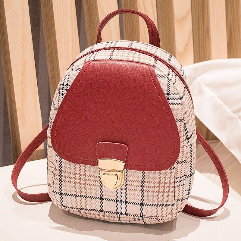 Damen Check Lock Small Backpack – Kleine Umhängetasche mit Karomuster