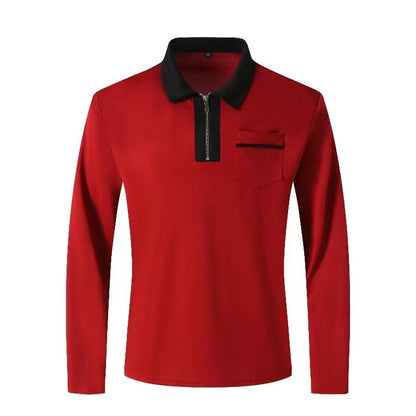 Herbst Herren Langarm Polo Shirt mit Reißverschluss – Freizeit, Golf & Tennis – Baumwollmischung mit Kragen und Taschen