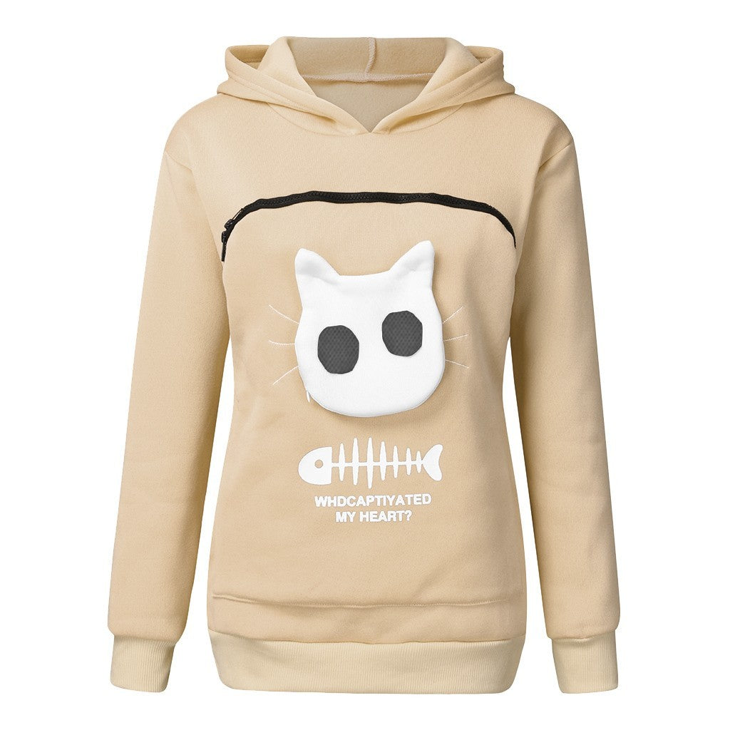 Damen Hoodie mit Katzen-Tasche – Langarm Sweatshirt mit einzigartigem Desig