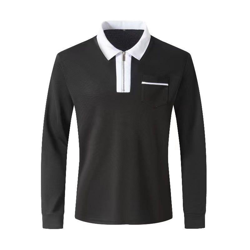 Herbst Herren Langarm Polo Shirt mit Reißverschluss – Freizeit, Golf & Tennis – Baumwollmischung mit Kragen und Taschen