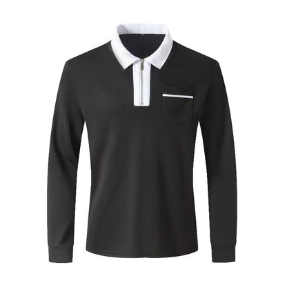 Herbst Herren Langarm Polo Shirt mit Reißverschluss – Freizeit, Golf & Tennis – Baumwollmischung mit Kragen und Taschen