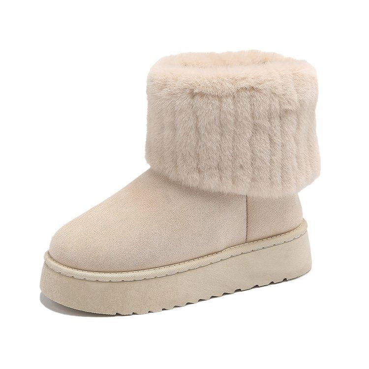 Dicke-Sohle Plüsch Schnee Boots Winter Warm Mid-Tube Fleece Baumwollschuhe für Damen