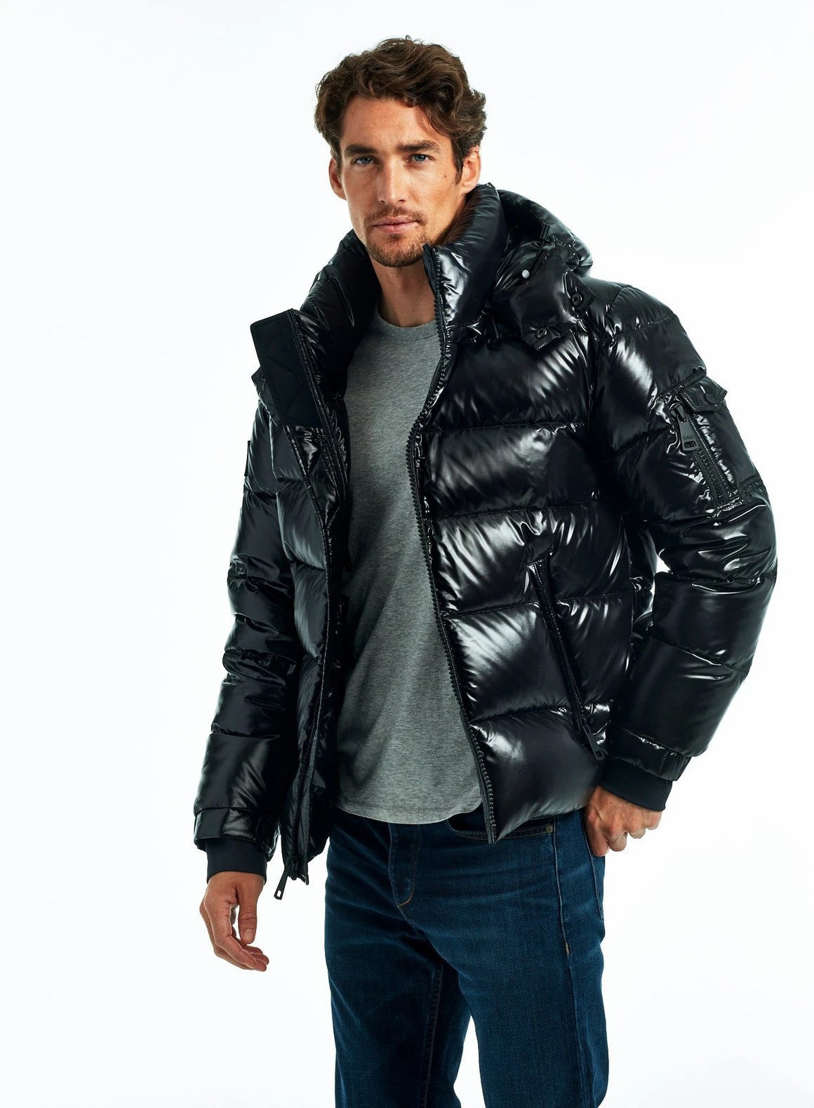 Herren Glänzende Winterjacke mit Kapuze