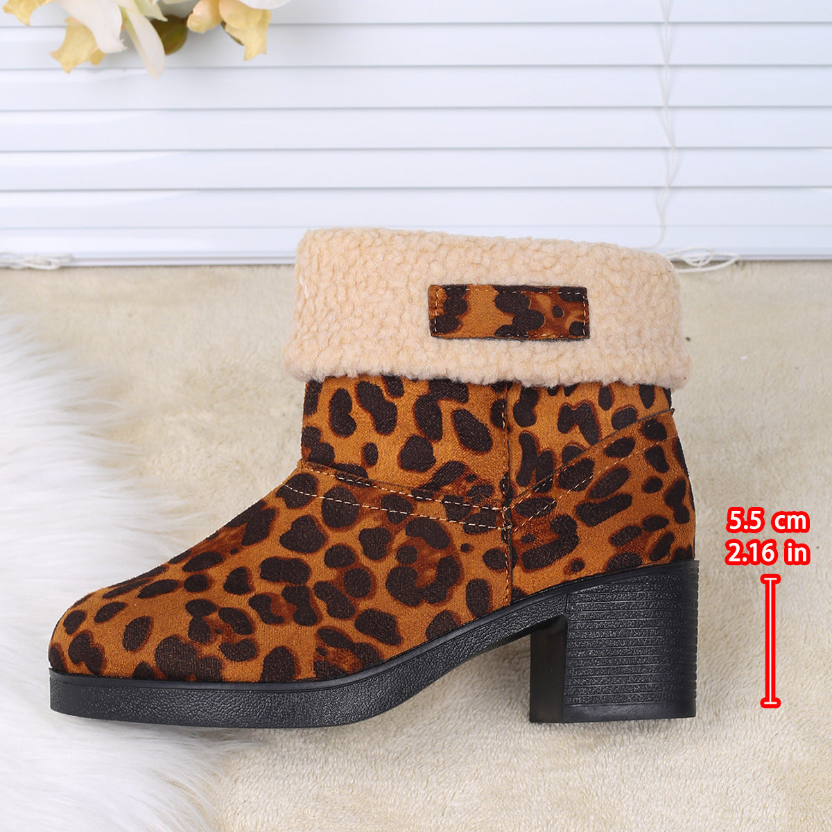 Leopard Print Winterstiefeletten für Damen, Mittelhohe Stiefel mit Dickem Absatz