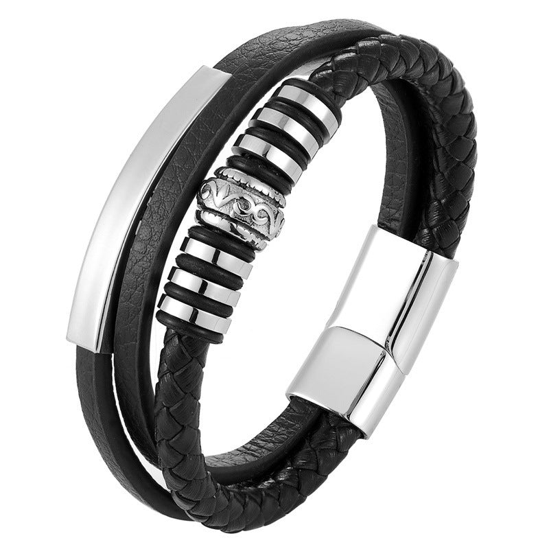 Herren Edelstahl Lederarmband – Handgewebt