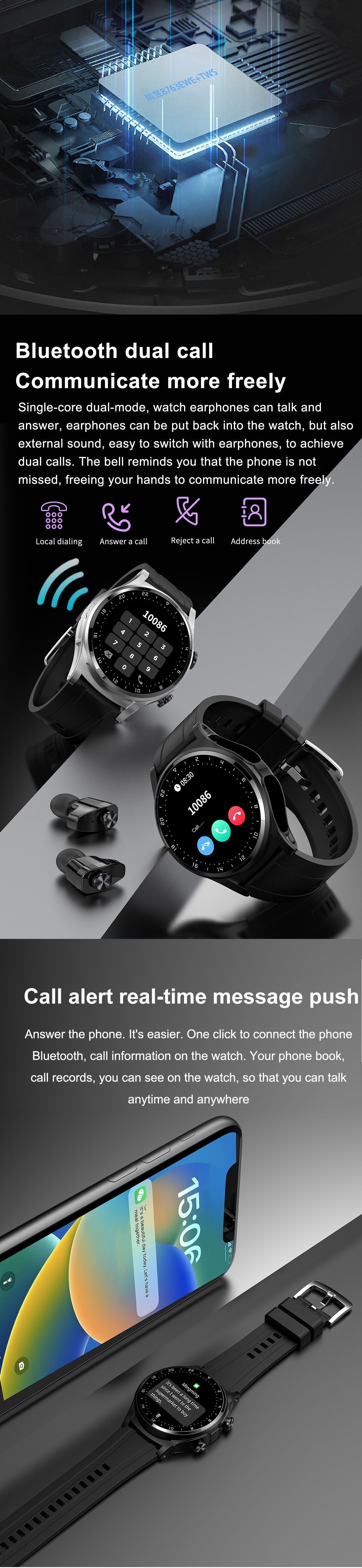 GT66 Smartwatch &amp; TWS 2-in-1 mit Bluetooth HD-Sprachanruf