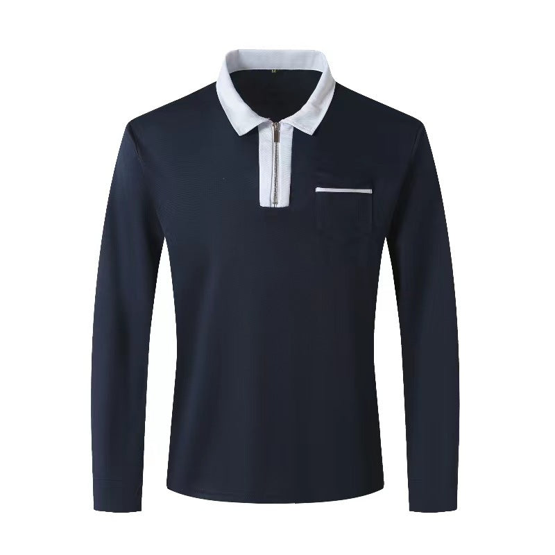 Herbst Herren Langarm Polo Shirt mit Reißverschluss – Freizeit, Golf & Tennis – Baumwollmischung mit Kragen und Taschen