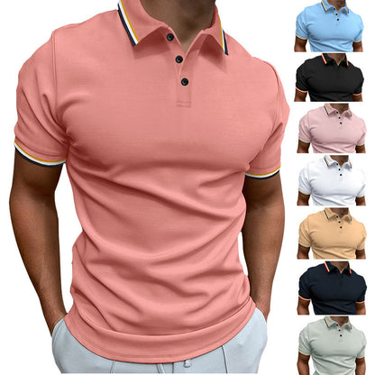 Herren Slim Poloshirt Rippenmuster Gestreiftes T-Shirt Top