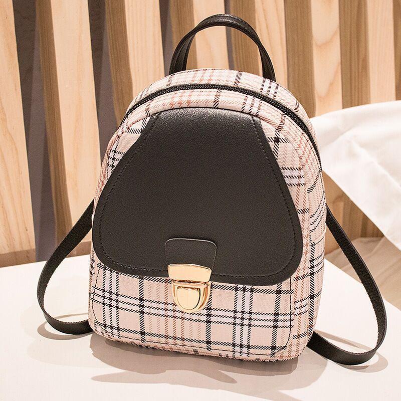 Damen Check Lock Small Backpack – Kleine Umhängetasche mit Karomuster