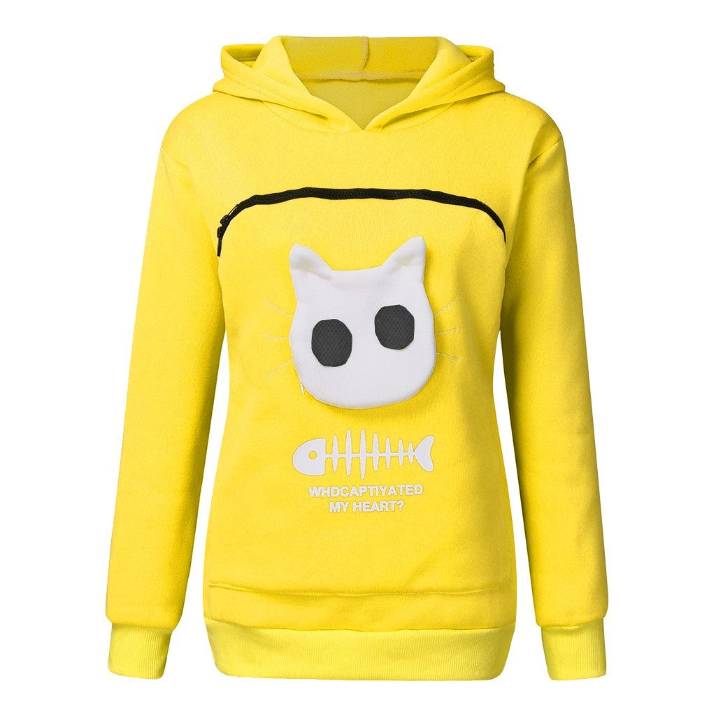 Damen Hoodie mit Katzen-Tasche – Langarm Sweatshirt mit einzigartigem Desig