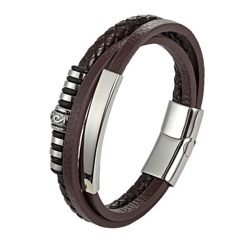 Herren Edelstahl Lederarmband – Handgewebt