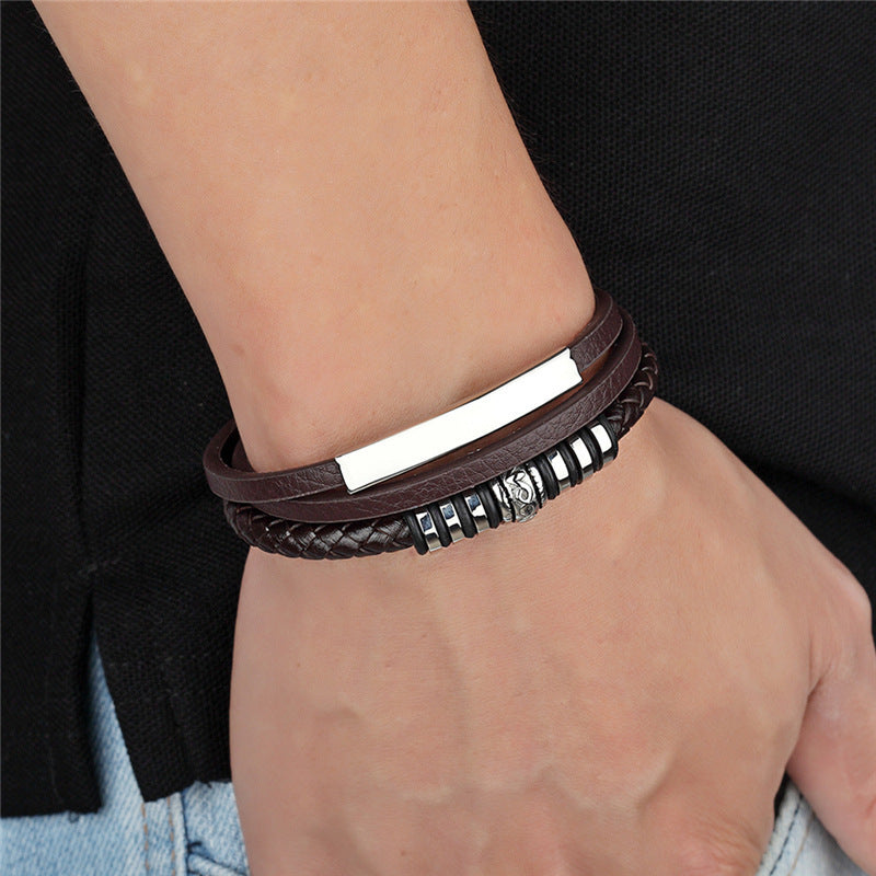 Herren Edelstahl Lederarmband – Handgewebt