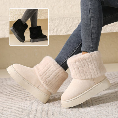 Dicke-Sohle Plüsch Schnee Boots Winter Warm Mid-Tube Fleece Baumwollschuhe für Damen