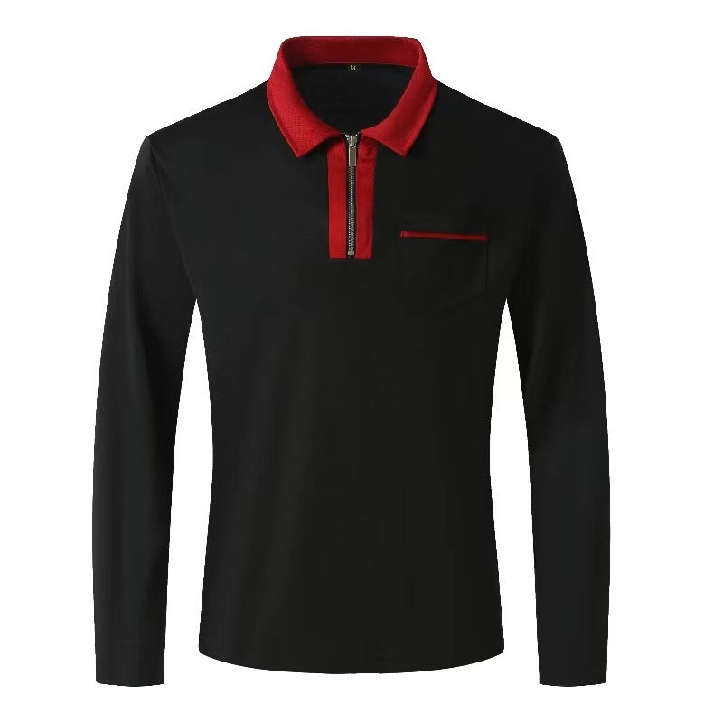 Herbst Herren Langarm Polo Shirt mit Reißverschluss – Freizeit, Golf & Tennis – Baumwollmischung mit Kragen und Taschen