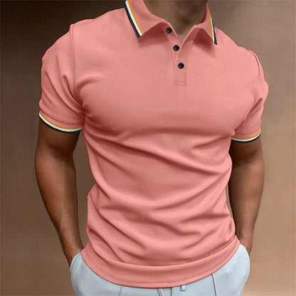 Herren Slim Poloshirt Rippenmuster Gestreiftes T-Shirt Top