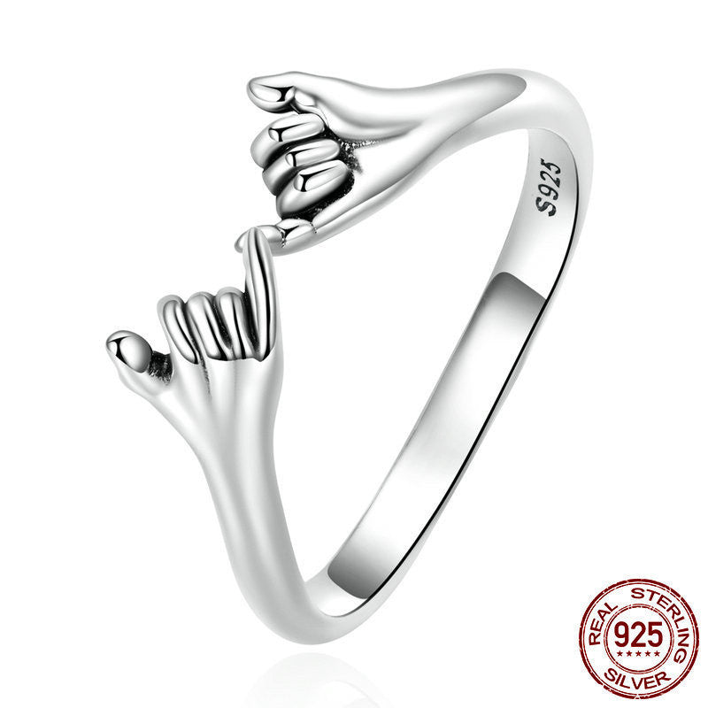 S925 Silber Ring und Armband – Zwei Hände Verbunden für den Kleinen Finger (Separat Erhältlich)