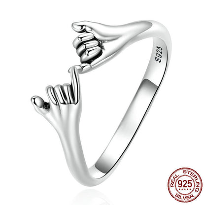 S925 Silber Ring und Armband – Zwei Hände Verbunden für den Kleinen Finger (Separat Erhältlich)