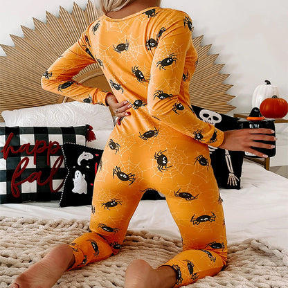 Halloween Bedruckter Overall für Damen – Langarm Home-Pyjama und Cosplay-Outfit