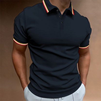 Herren Slim Poloshirt Rippenmuster Gestreiftes T-Shirt Top