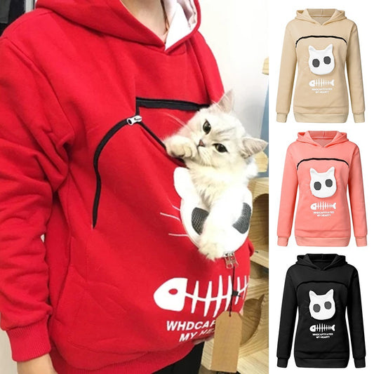 Damen Hoodie mit Katzen-Tasche – Langarm Sweatshirt mit einzigartigem Desig