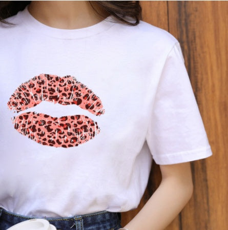 Leopardenmuster-Lippen-Print T-Shirt – Sommerliches Damen-Shirt im Western-Sti