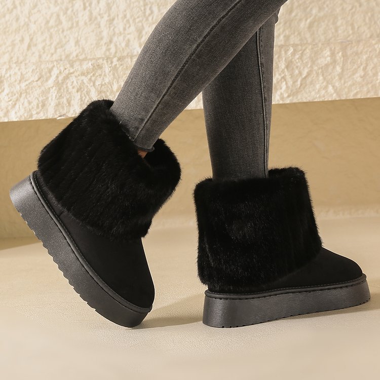 Dicke-Sohle Plüsch Schnee Boots Winter Warm Mid-Tube Fleece Baumwollschuhe für Damen