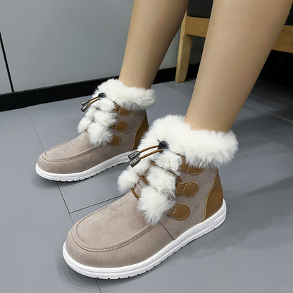 Fashion Wildleder Fleece Schneestiefel Winter Warm Plüsch Runde Zehenschuhe Vielseitige Einfache Kurzstiefel für Damen