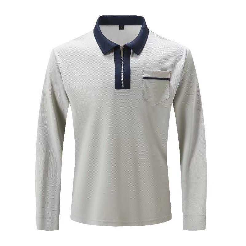 Herbst Herren Langarm Polo Shirt mit Reißverschluss – Freizeit, Golf & Tennis – Baumwollmischung mit Kragen und Taschen