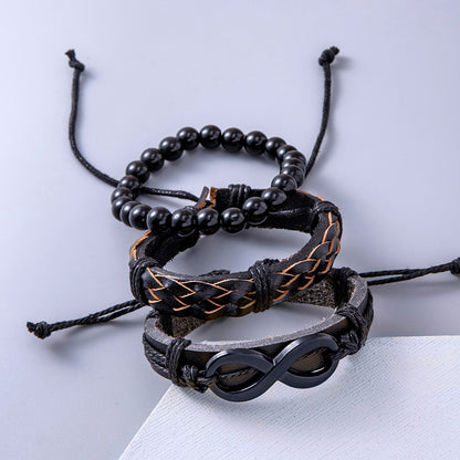 Exklusives Punk-Armband aus Geflochtenem Leder mit Unendlichkeits-Symbol und Perlen – Vintage Style für Männer und Frauen