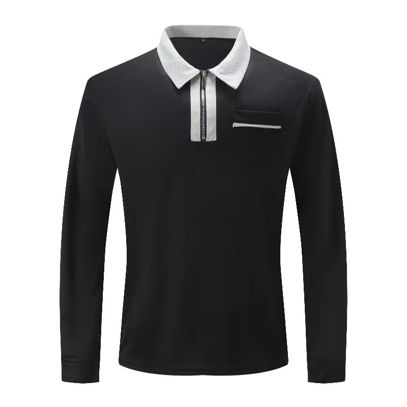 Herbst Herren Langarm Polo Shirt mit Reißverschluss – Freizeit, Golf & Tennis – Baumwollmischung mit Kragen und Taschen