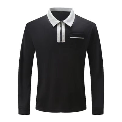 Herbst Herren Langarm Polo Shirt mit Reißverschluss – Freizeit, Golf & Tennis – Baumwollmischung mit Kragen und Taschen