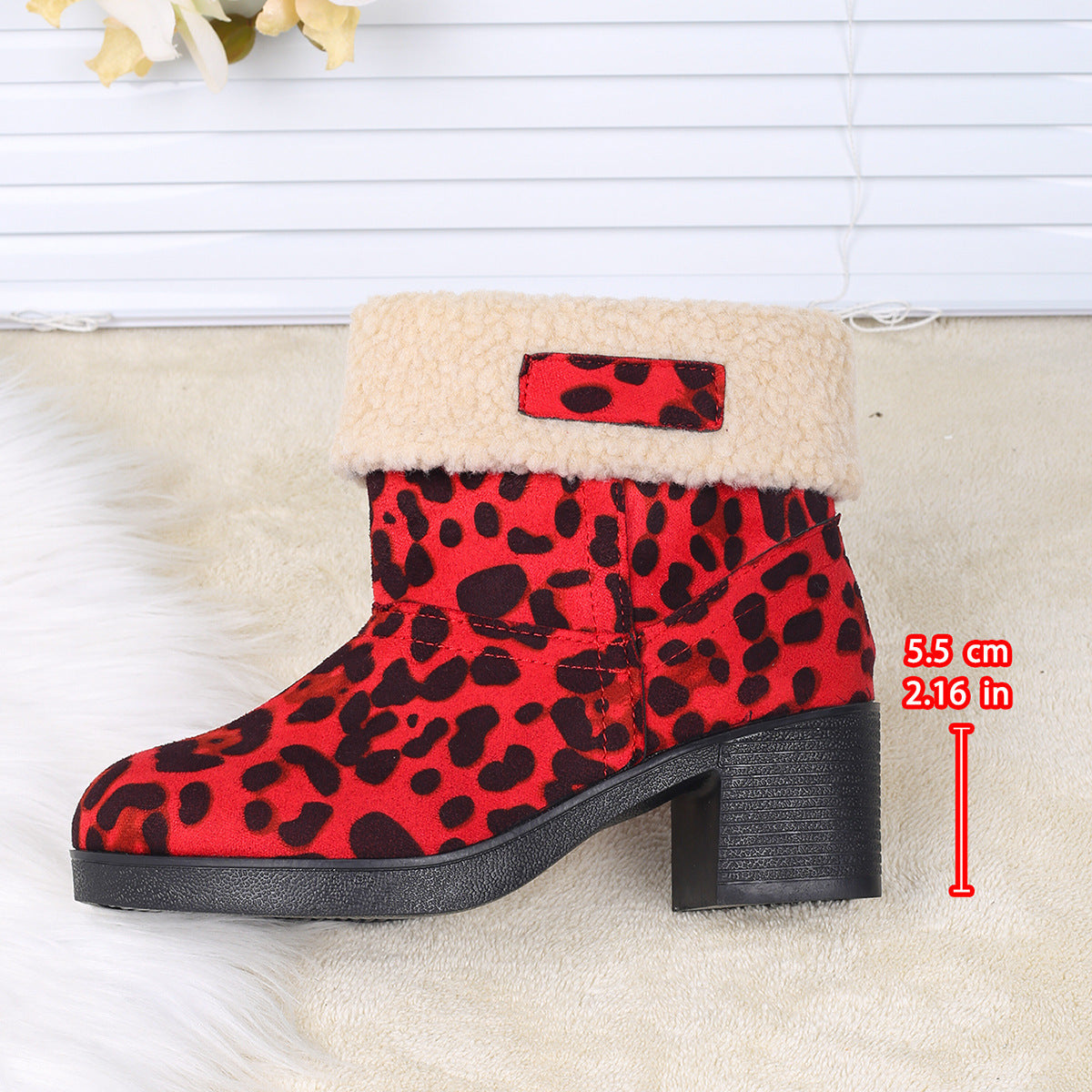 Leopard Print Winterstiefeletten für Damen, Mittelhohe Stiefel mit Dickem Absatz