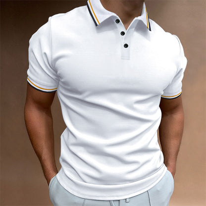 Herren Slim Poloshirt Rippenmuster Gestreiftes T-Shirt Top