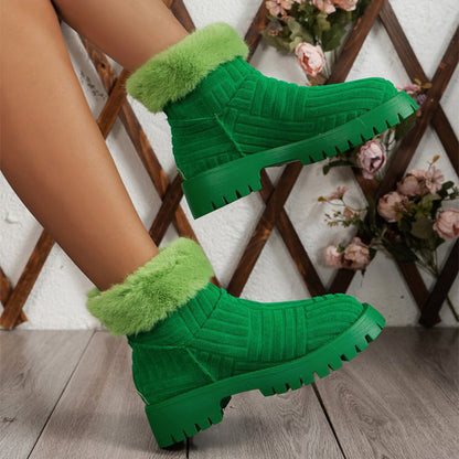 Winterstiefeletten, modische dicke Schneestiefel mit dicker Sohle für Damen, Plüschschuhe