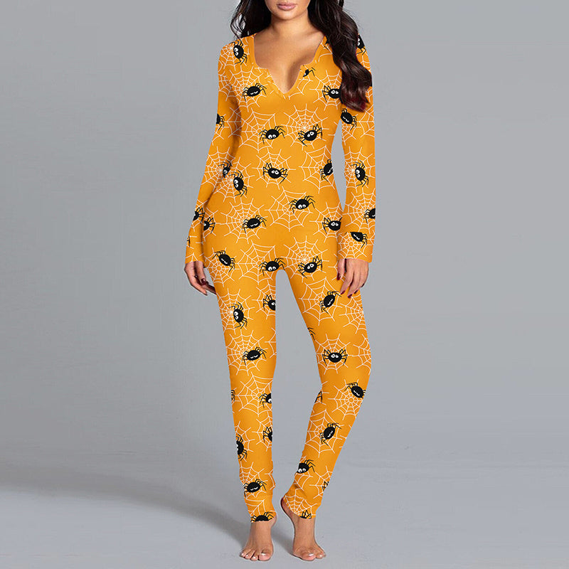 Halloween Bedruckter Overall für Damen – Langarm Home-Pyjama und Cosplay-Outfit