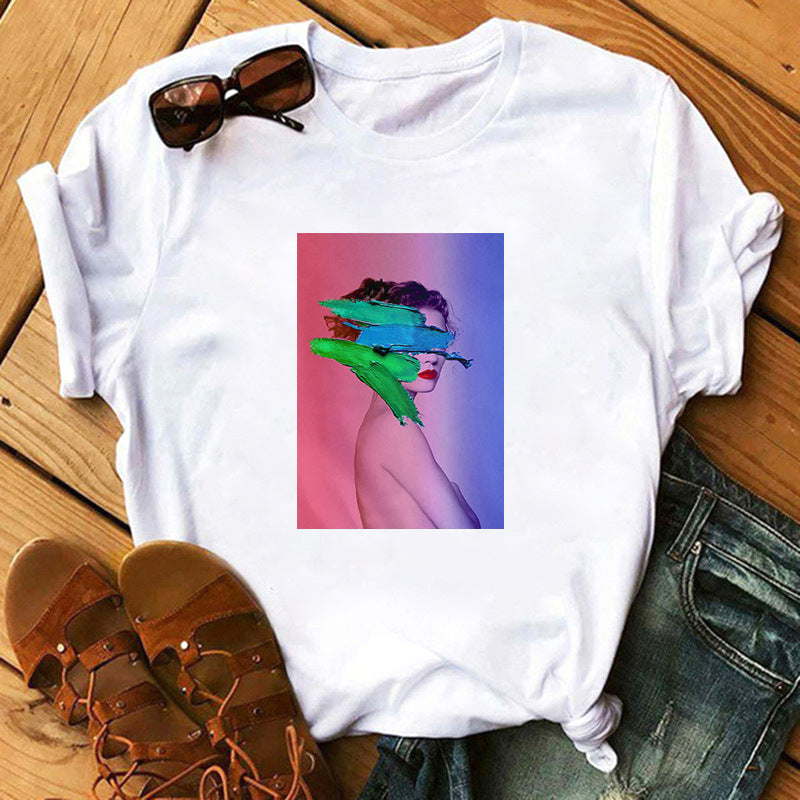 Nordic Retro Art T-Shirt – Feminine Street Fashion mit einzigartigem Design