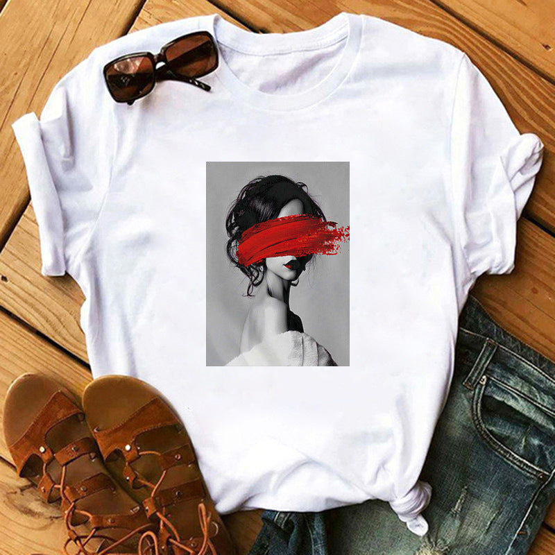 Nordic Retro Art T-Shirt – Feminine Street Fashion mit einzigartigem Design