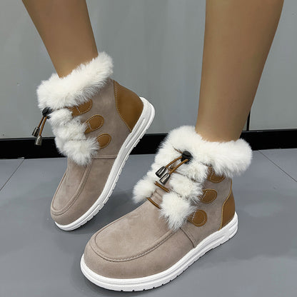 Fashion Wildleder Fleece Schneestiefel Winter Warm Plüsch Runde Zehenschuhe Vielseitige Einfache Kurzstiefel für Damen