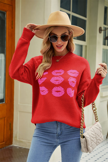 Stylischer Valentinstags-Pullover mit Lippen-Design