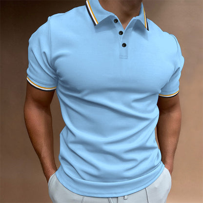 Herren Slim Poloshirt Rippenmuster Gestreiftes T-Shirt Top