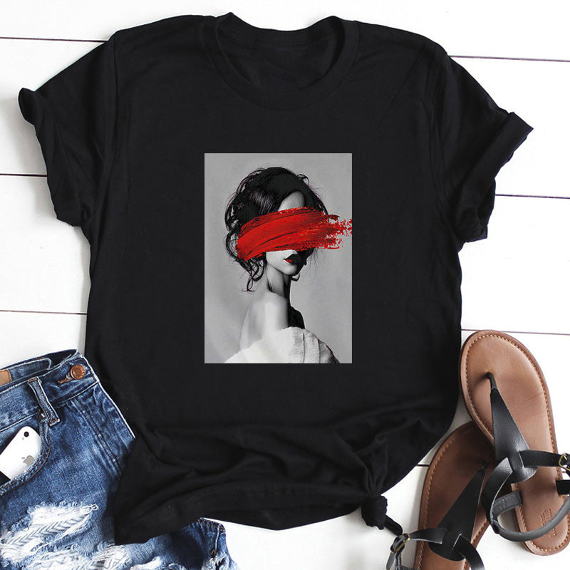 Nordic Retro Art T-Shirt – Feminine Street Fashion mit einzigartigem Design