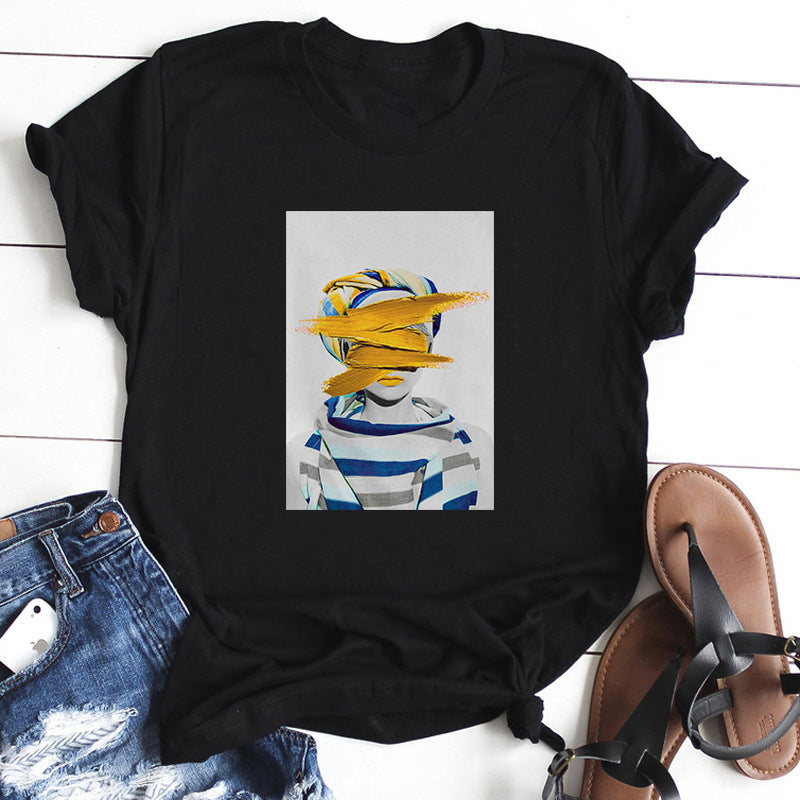 Nordic Retro Art T-Shirt – Feminine Street Fashion mit einzigartigem Design