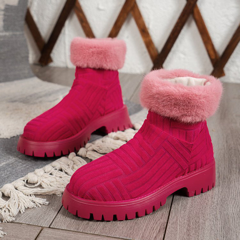 Winterstiefeletten, modische dicke Schneestiefel mit dicker Sohle für Damen, Plüschschuhe