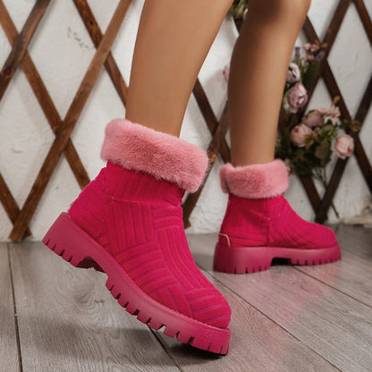 Winterstiefeletten, modische dicke Schneestiefel mit dicker Sohle für Damen, Plüschschuhe