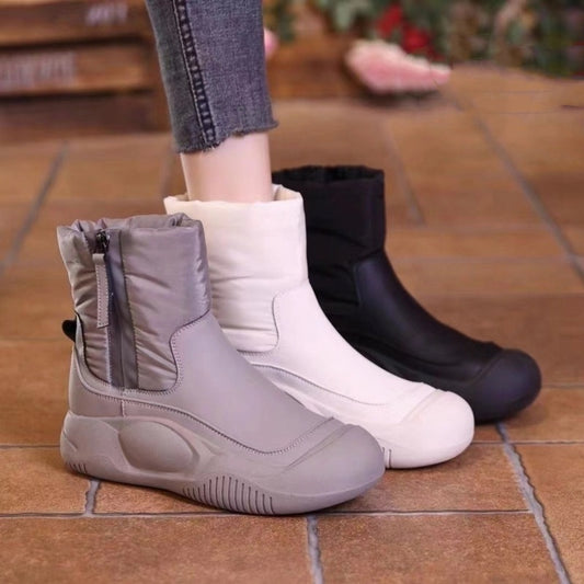 Winter Plüsch Schneestiefel mit seitlichem Reißverschluss, Warm, Dicke Sohle, Rutschfest, Wasserdicht, Kurzstiefel für Damen